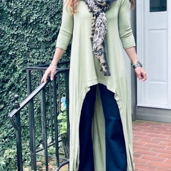 #107 🛑L Best Selling! Fabulous High Low Sage Tunic Dress Top - Picture 2 of 4